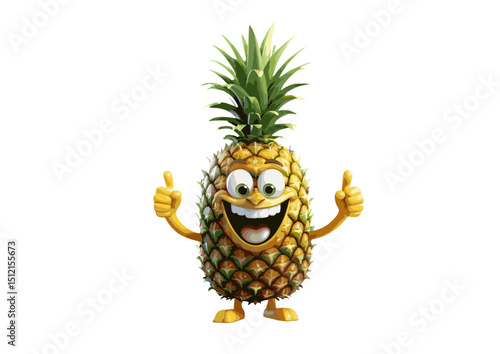 Cheerful Cartoon Pineapple Character Giving Thumbs Up  A Fun and Vibrant Tropical Fruit Illustration