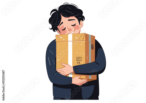 Happy Customer Receiving Package Illustration of Joyful Unboxing Experience