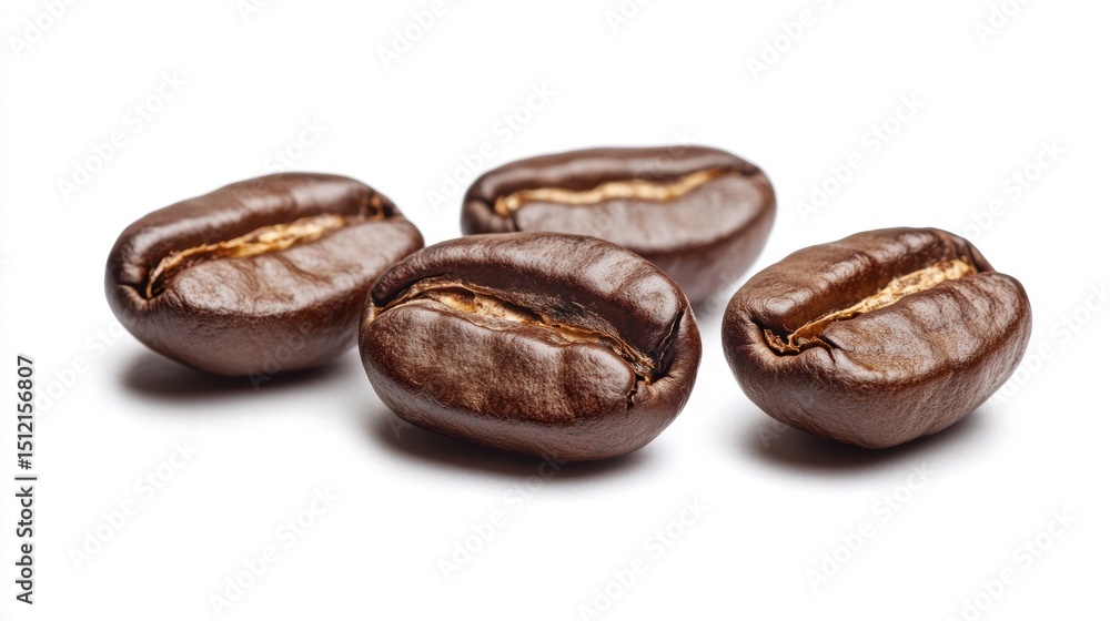Close-Up of Rich, Dark Coffee Beans on a White Background Close-Up of Rich, Dark Coffee Beans on a White Background