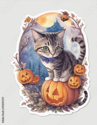 Halloween pumpkin and cats drawing sticker