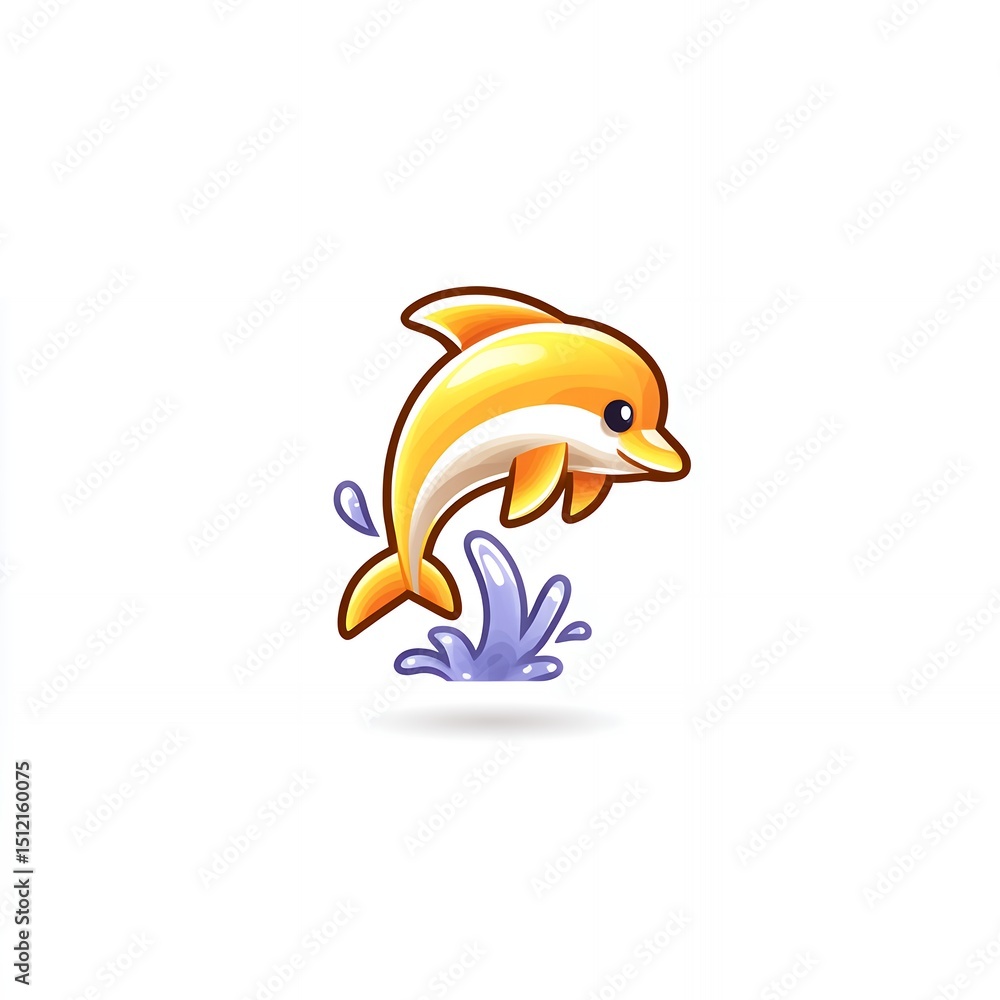 Obraz premium Playful Orange Cartoon Dolphin Leaping from Water