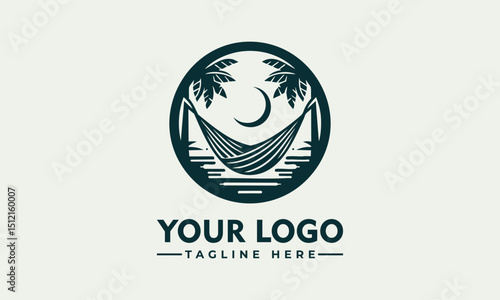 Traditional fabric hammock suspended by rope loops drawn in minimalistic hand-drawn style. Relaxation concept
