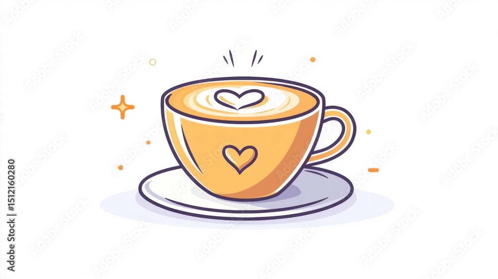 Fototapeta premium Cute Illustrated Cup of Coffee with Heart Design on White Background