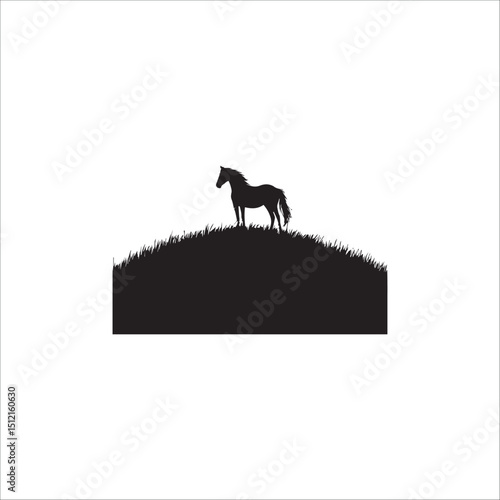 black silhouette of an adult horse on the hip, on a white background, vector, graphics
