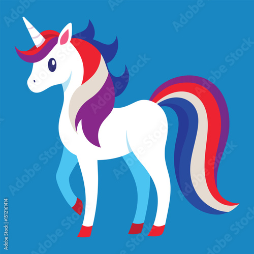 Unicorn with Red White Blue Mane Whimsical Animal Vector Illustration