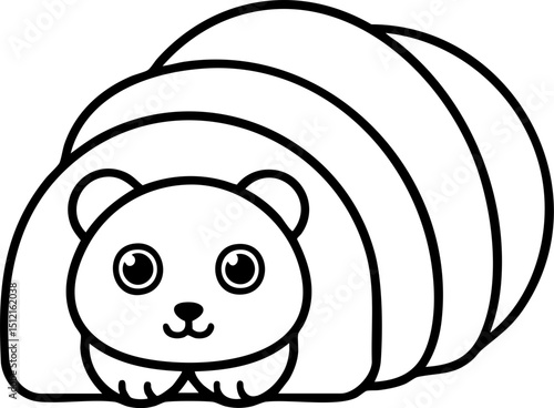 Cute Cartoon Animal Peeking Out from a Cozy Burrow or Den in Simple Outline Design