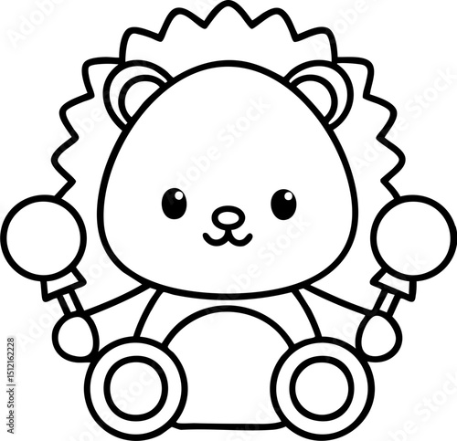 Cute Cartoon Lion Character Playing with Maracas in a Fun and Joyful Style