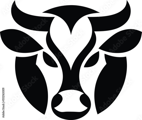 black and white image of a cow head