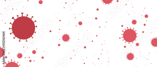 Seamless vector pattern of red virus cells on white background. Ideal for healthcare communication, virus-themed infographics, and medical layouts.