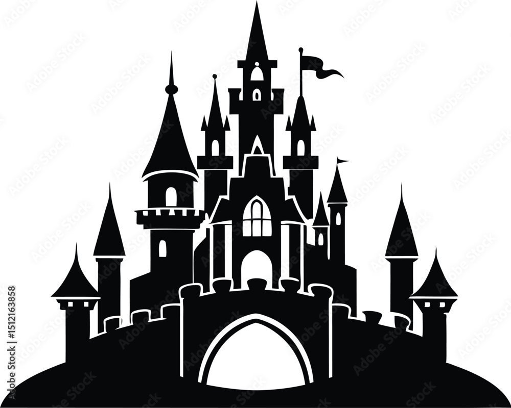Obraz premium Castle Silhouette Icon Vector, Castle Clipart Design
