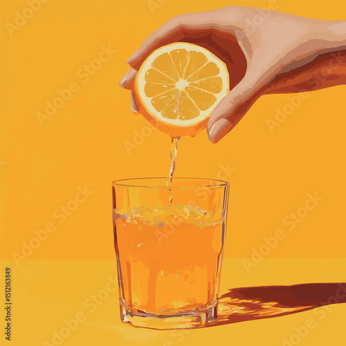 lemon juice squeezed into glass,color graphics,vector
