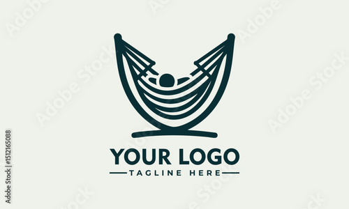 Traditional fabric hammock suspended by rope loops drawn in minimalistic hand-drawn style. Relaxation concept
