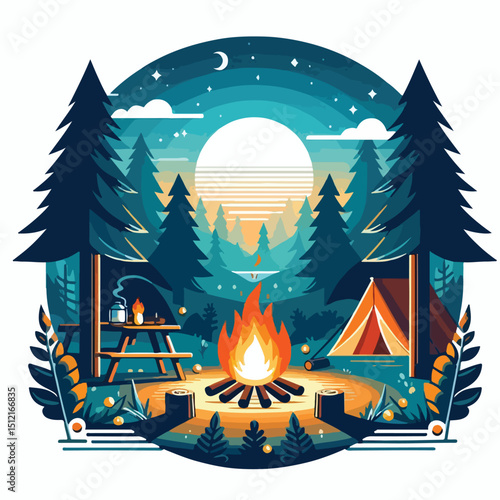 campfire vector at a campsite