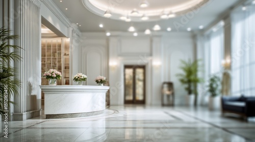 Wallpaper Mural Bright lobby area with reception desk plants and seating is blurred. Torontodigital.ca