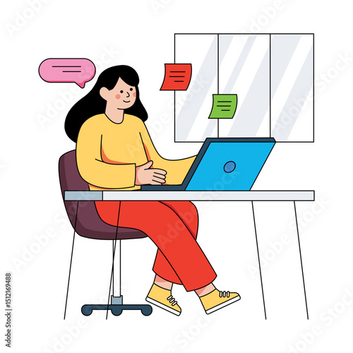 Laptop user illustration in flat design available for instant download
