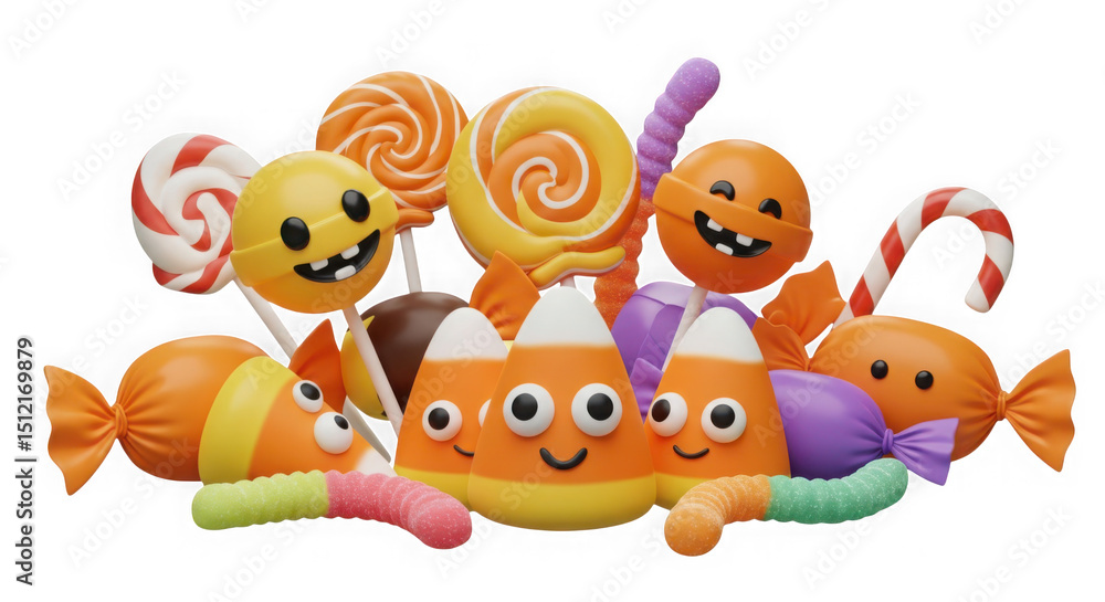 Obraz premium Halloween candy assortment with faces on transparent background