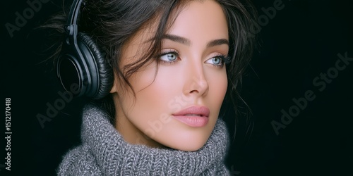 a realistic photo of an influencer recording a sponsored podcast episode photo