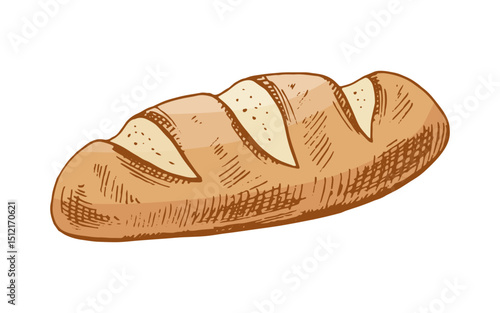 Hand drawn vintage sketch of rustic bread loaf with decorative slashes, isolated vector illustration