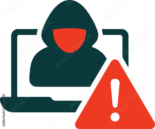 Hacking Warning Vector Illustration – Silhouette Style with White Background