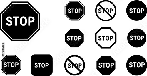 Red stop sign icon with text flat icon for apps and websites
