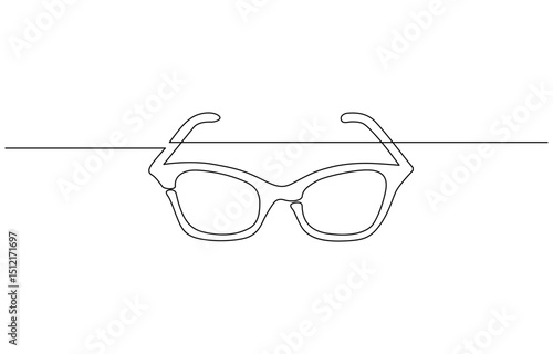 Sun glass continuous one line drawing outline, Glasses one continuous line. Eyeglasses icon minimalist line Continuous outline of a Glasses, Glasses in continuous line art drawing style.
