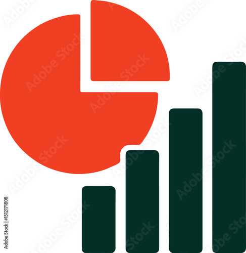 Pie Chart and Bar Chart Vector Illustration – Silhouette Style with White Background
