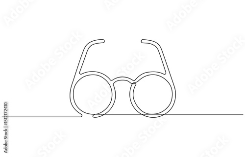 Sun glass continuous one line drawing outline, Glasses one continuous line. Eyeglasses icon minimalist line Continuous outline of a Glasses, Glasses in continuous line art drawing style.
