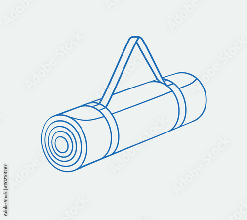 Hand-drawn yoga mat. Line art, ink, minimalist style. Vector illustration. Sport collection.
