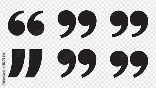 Black and white vector illustration set of quotation mark silhouette icons