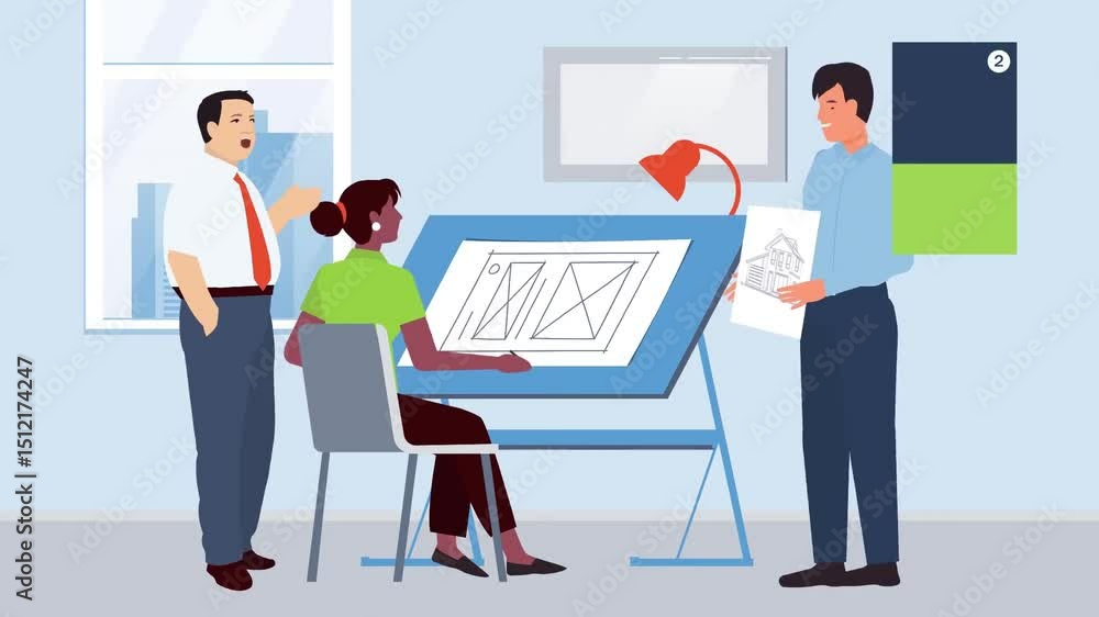Team members reviewing architectural plans in an office environment Team members reviewing architectural plans in an office environment