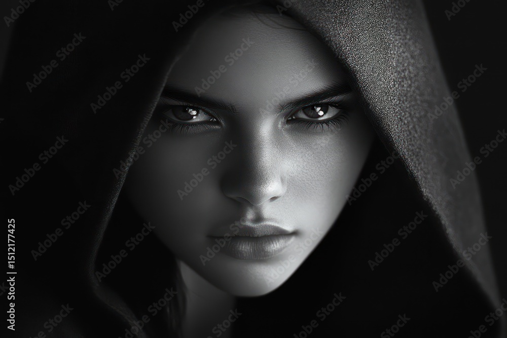 Mysterious Girl in Hoodie with Deep Expression Mysterious Girl in Hoodie with Deep Expression