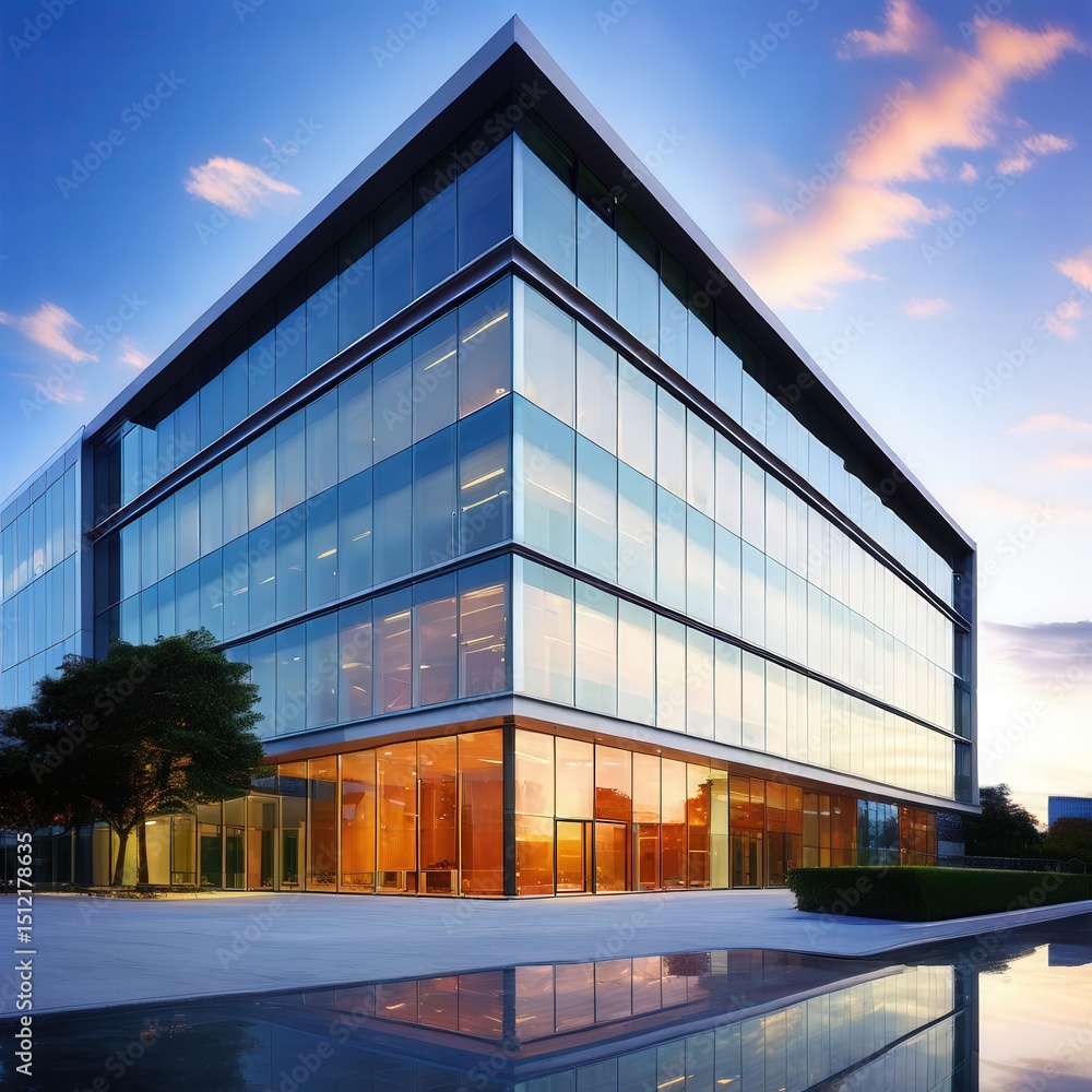 Fototapeta premium an AI Image Generator, Modern Glass Office Buildings Reflecting the Skyline on a Bright Day