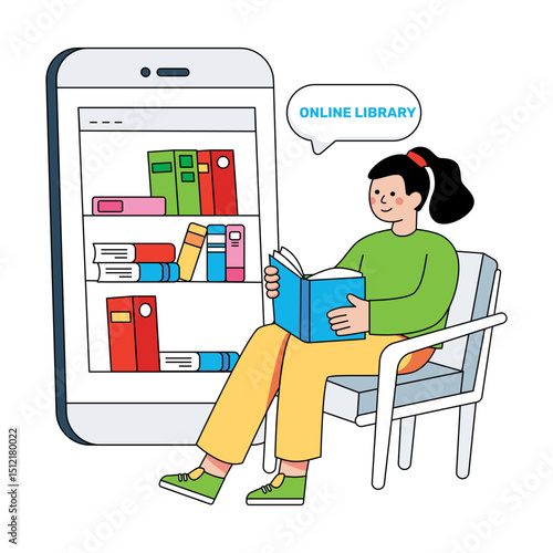 Conceptual flat design illustration of online library