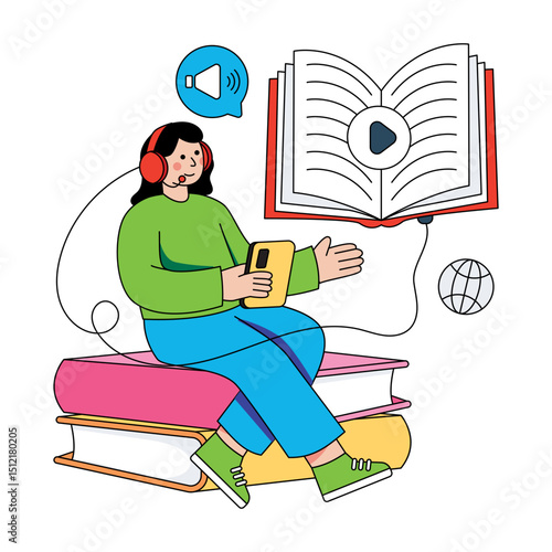 Creative design illustration of audiobook