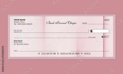 blank bank check, bank cheque design with guilloche background