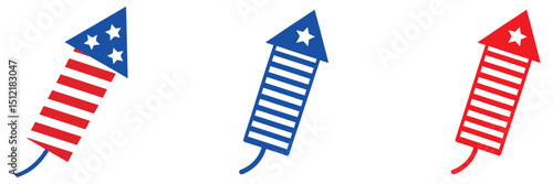 A beautifully designed vector silhouette illustration featuring vibrant red and blue firework rockets —
 perfect for 4th of July and New Year celebrations, adding a festive and patriotic flair to your