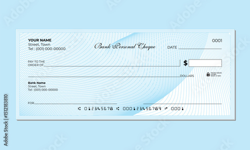 blank bank check, bank cheque design with sky guilloche background