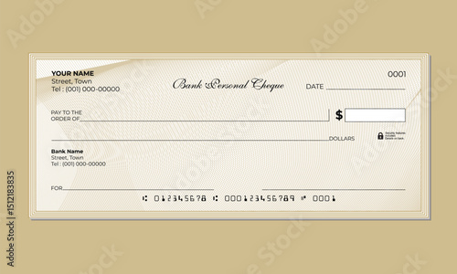 blank bank check, bank cheque design with gold guilloche background