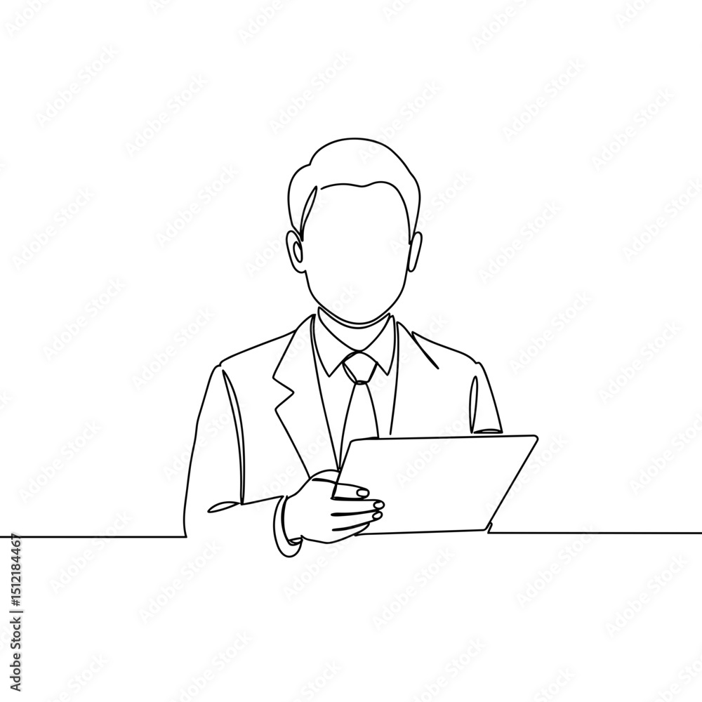 Businessman holding a contract illustration in minimal line art style Businessman holding a contract illustration in minimal line art style