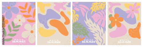 Abstract botanical summer cards collection ideal for posters, social Ads, covers, and stylish brand templates