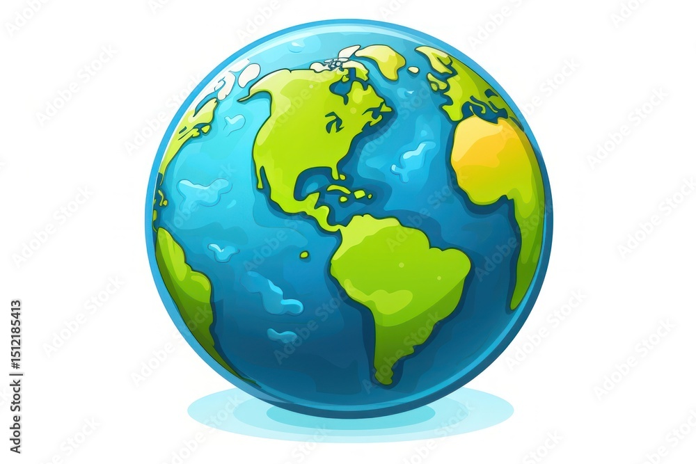 Naklejka premium Cartoon planet earth World map vector icon 3d cartoon sphere world.