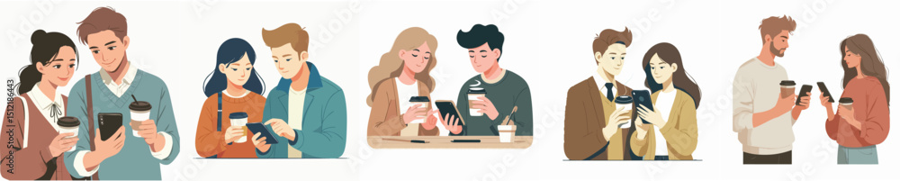 Obraz premium vector of a man and woman chatting while drinking coffee