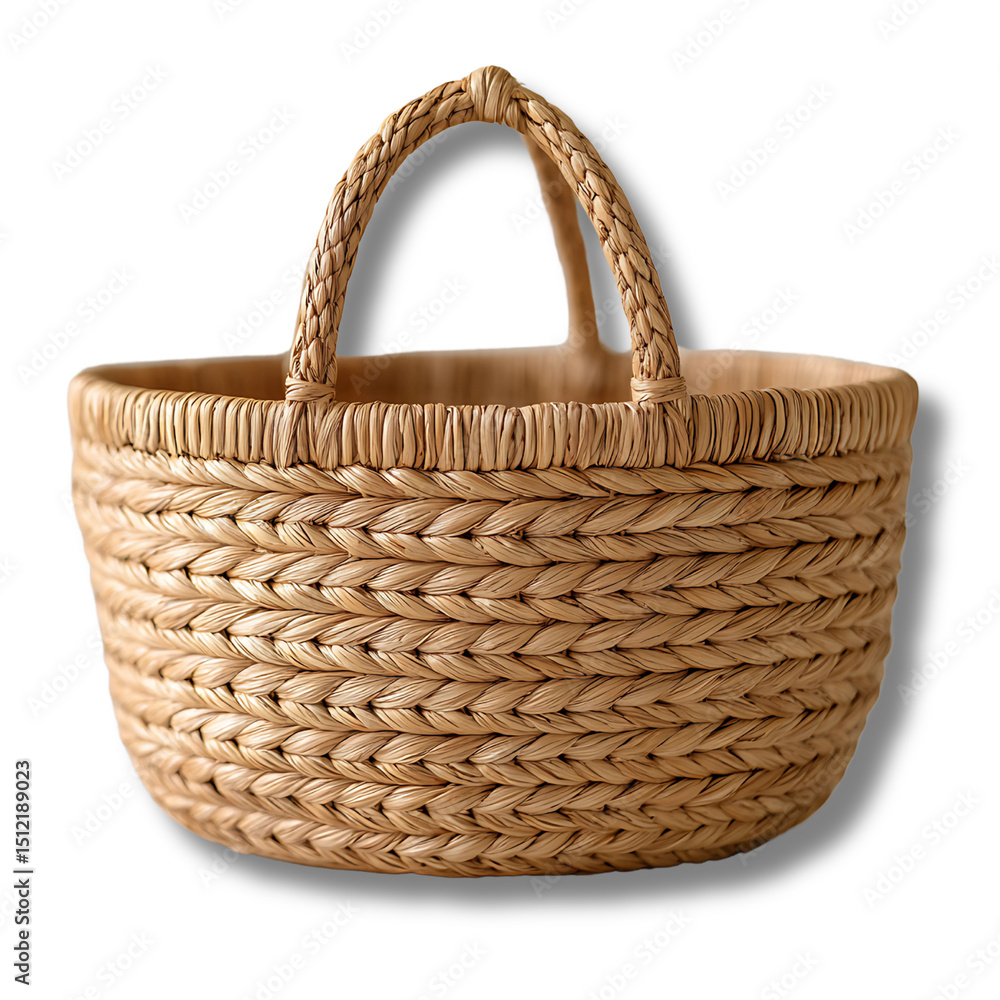 Fototapeta premium Wicker basket with woven straw texture, a rustic container isolated on transparent background