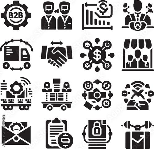 Business and Marketing Process Icon Set – Vector Glyph Style

