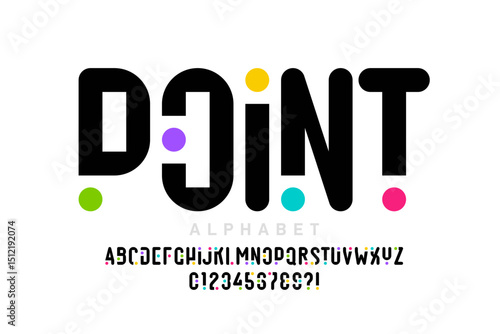 Point font, alphabet letters and numbers vector illustration