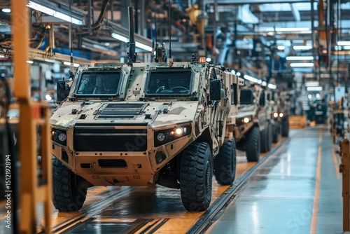 Military vehicle on automotive factory assembly line
