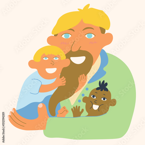 father and child in doodle style. illustration for postcard sticker poster print icon design mail