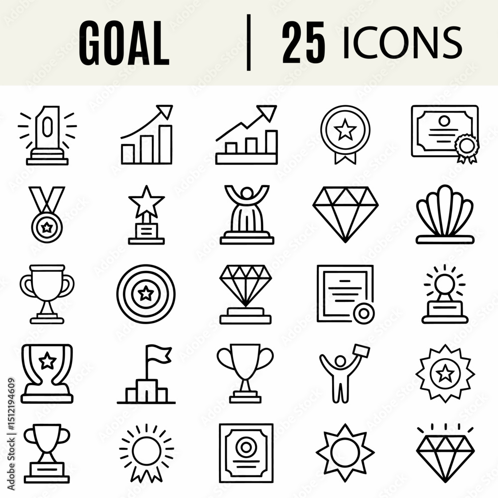 Goal & Achievement Icons Pack. Line Style Icons. for Success, Awards & Recognition Goal & Achievement Icons Pack. Line Style Icons. for Success, Awards & Recognition