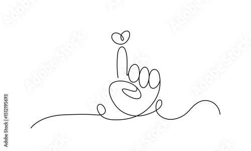 One Line Drawing of Hand Showing Finger Heart Gesture