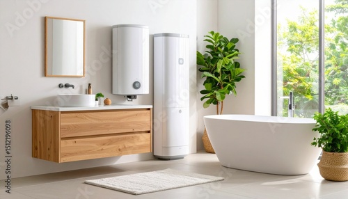 Wallpaper Mural Modern bathroom with energy-efficient water heater and bathtub, enhancing comfort and sustainability. Torontodigital.ca